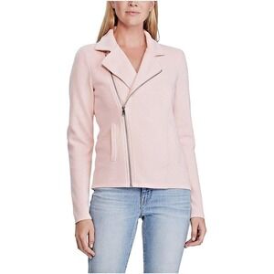 Ralph Lauren Pale Pink‎ Knit Moto Sweater Jacket w/ Pockets, Size Large